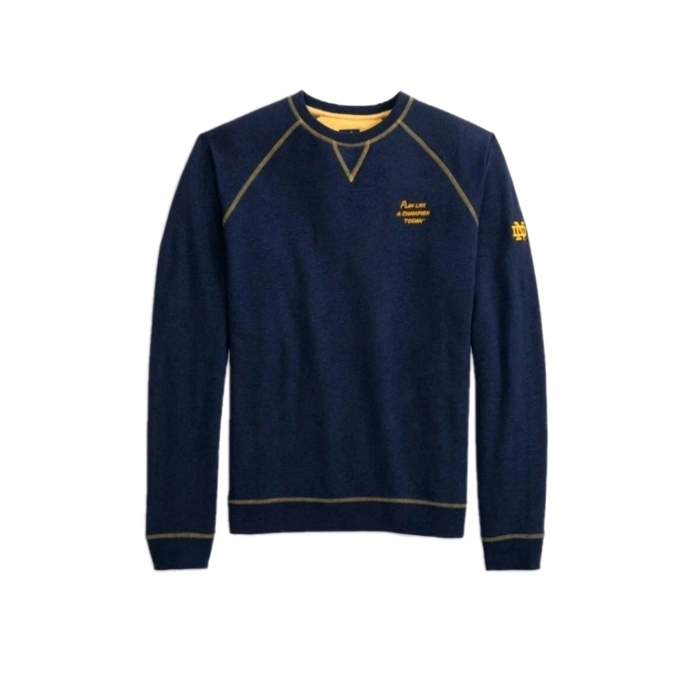 Johnnie-O Navy Crewneck Sweater with Gold Trim NOTRE DAME Mens L